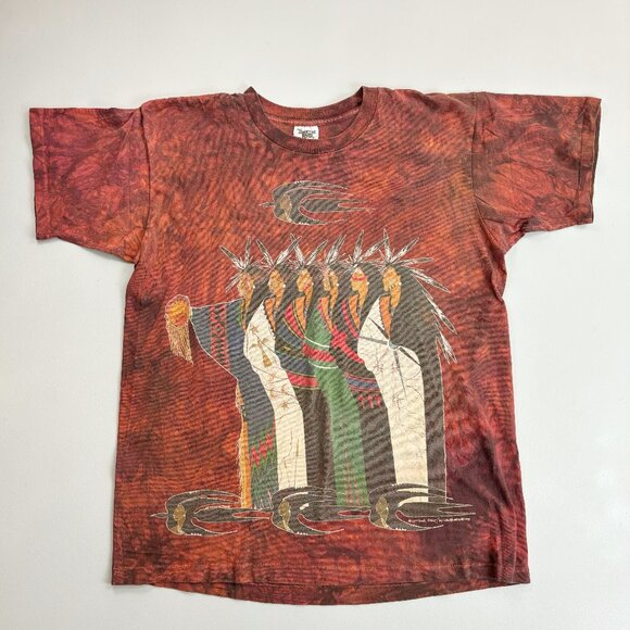 The Mountain Other - THE MOUNTAIN Native American Tee T-Shirt XL Vintage 1995 Gina Gray Tie Dye Rust